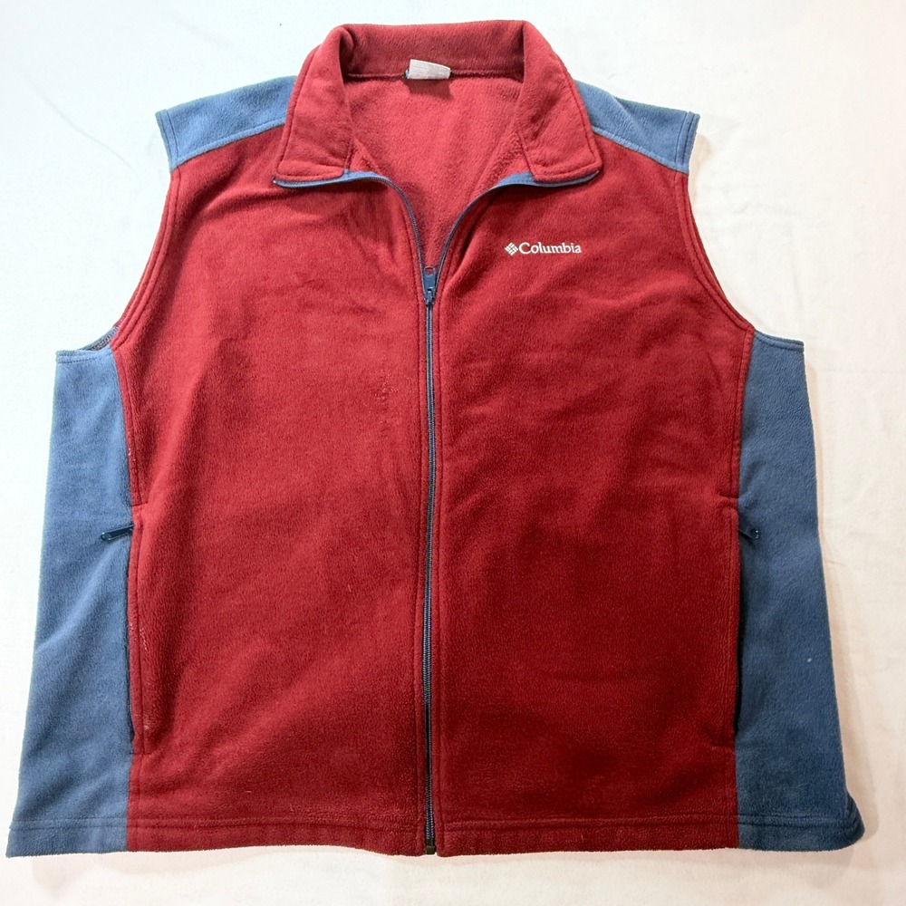 Columbia Fleece Vest Mens XXL Full Zip Two Tone Red Blue